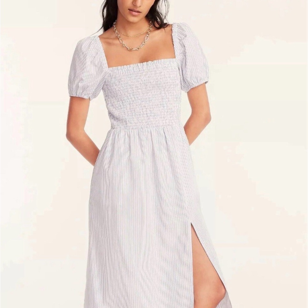 J. Crew Blue Striped Puff Sleeve Midi Dress